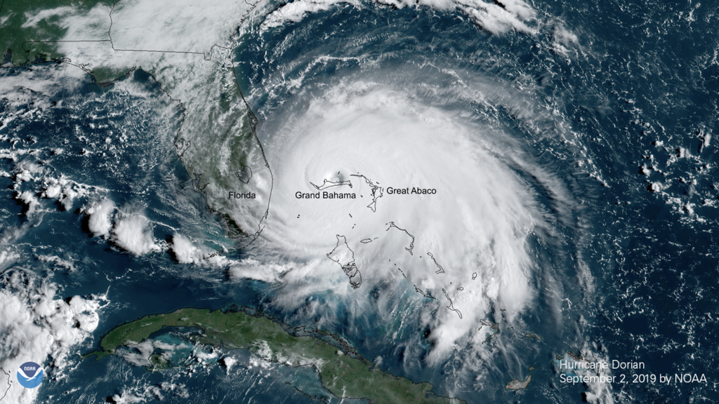 Satellite image of Hurricane Dorian by NOAA
