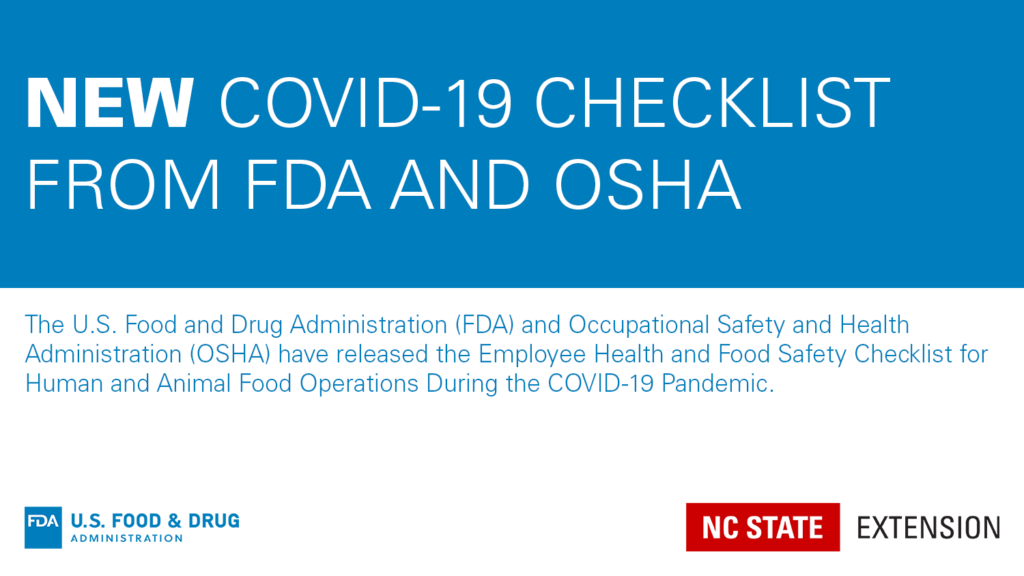 Announcement with text New COVID-19 Checklist from FDA and OSHA