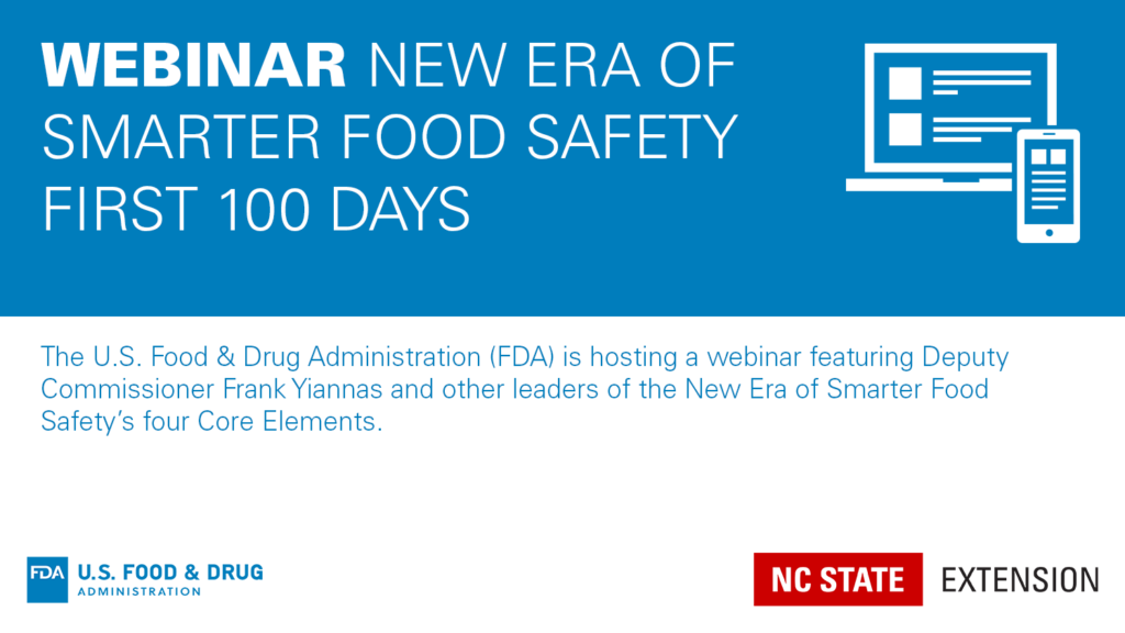 Blue banner with device icon and text Webinar: New Era of Smarter Food Safety First 100 Days