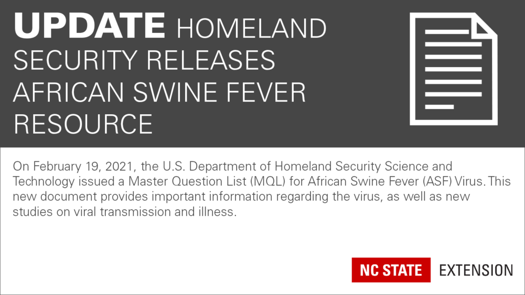 Update Homeland Security releases African Swine Fever resource