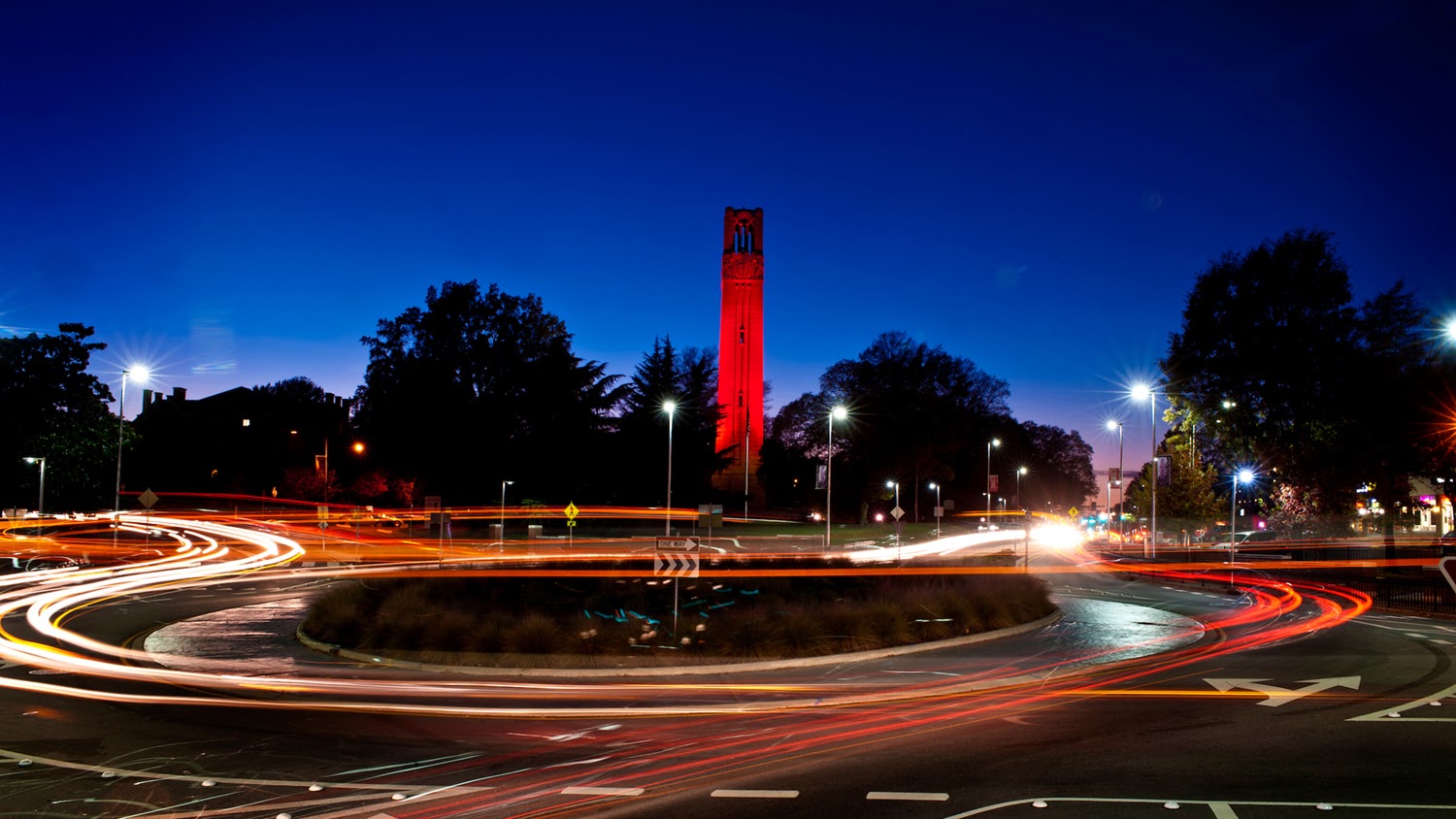 Photo of NC State Bell Tower at dusk