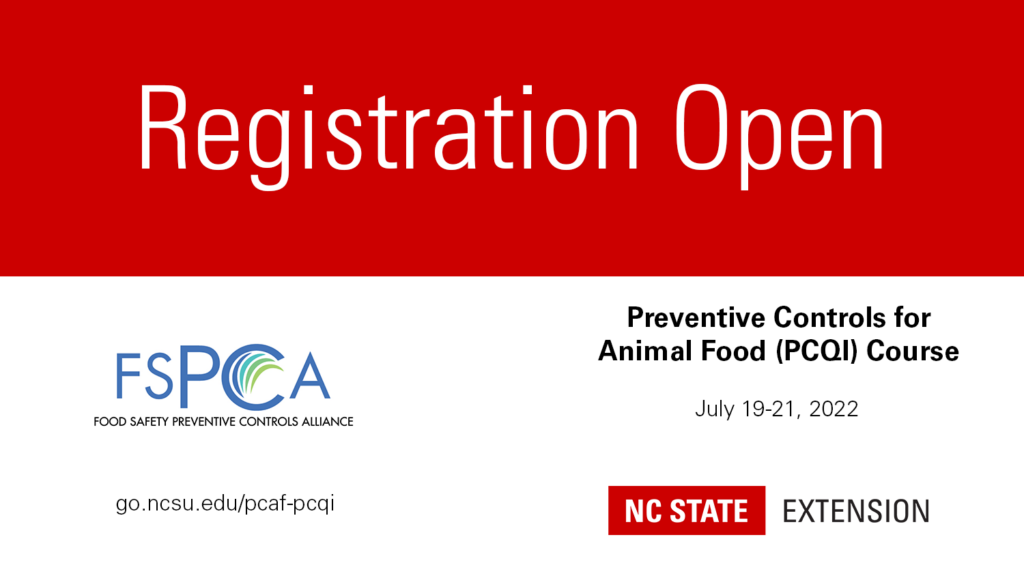 Registration Open Preventive Controls for Animal Food (PCQI) Course